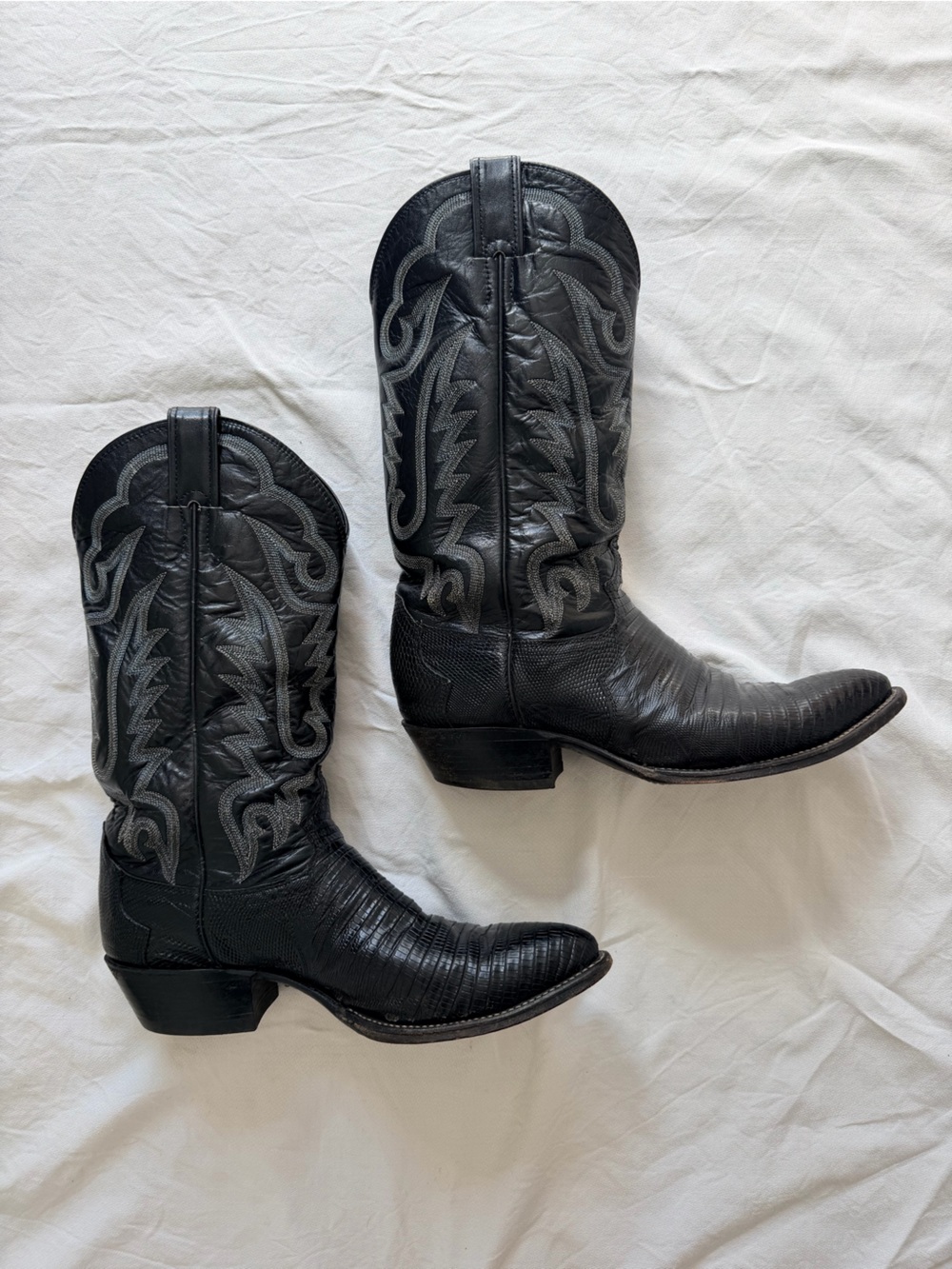 Justin Boots Black Embroidered Men's Western Lizard Skin Cowboy Boots